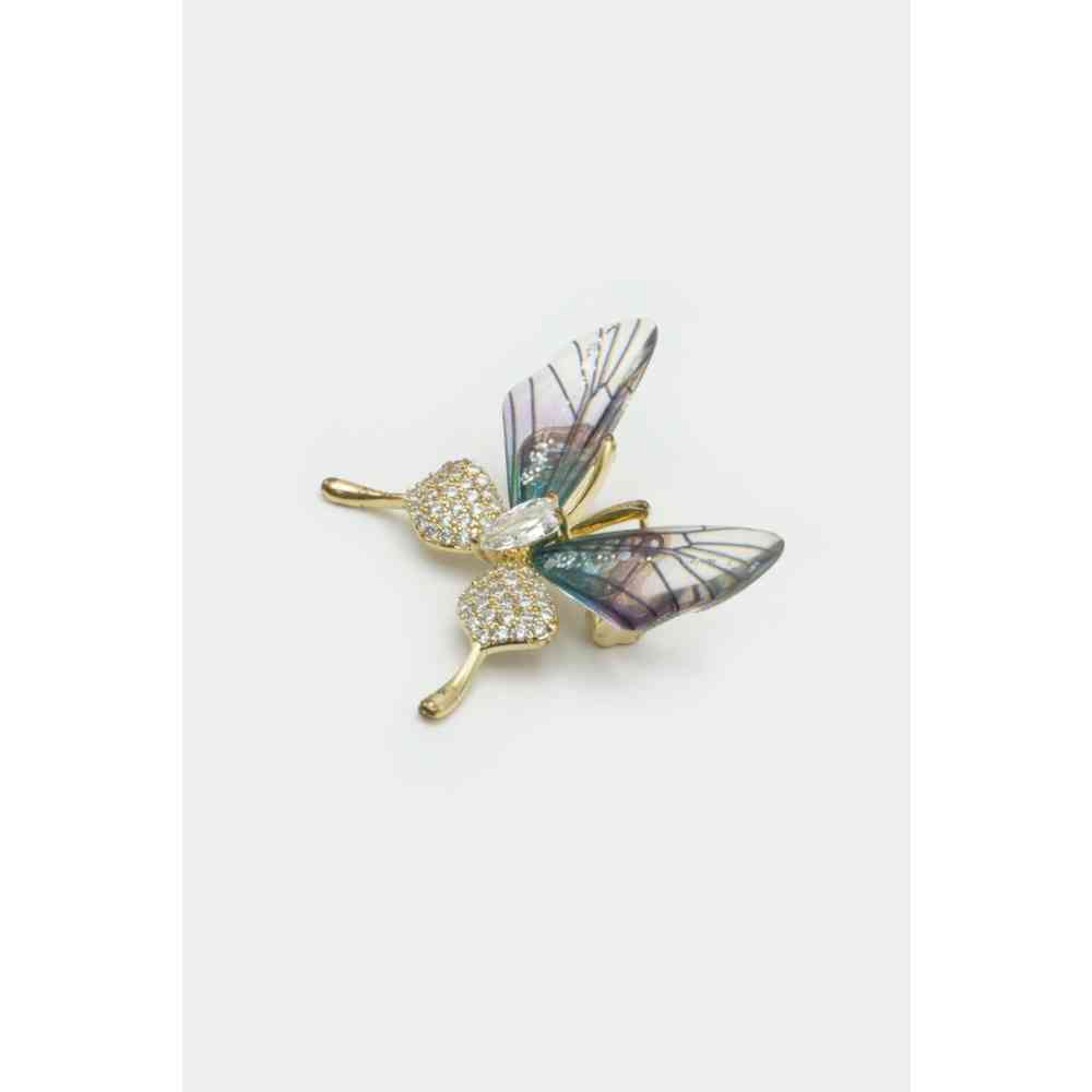 Voodoo Vixen - Resin And Diamante Butterfly Broche - Gold coloured